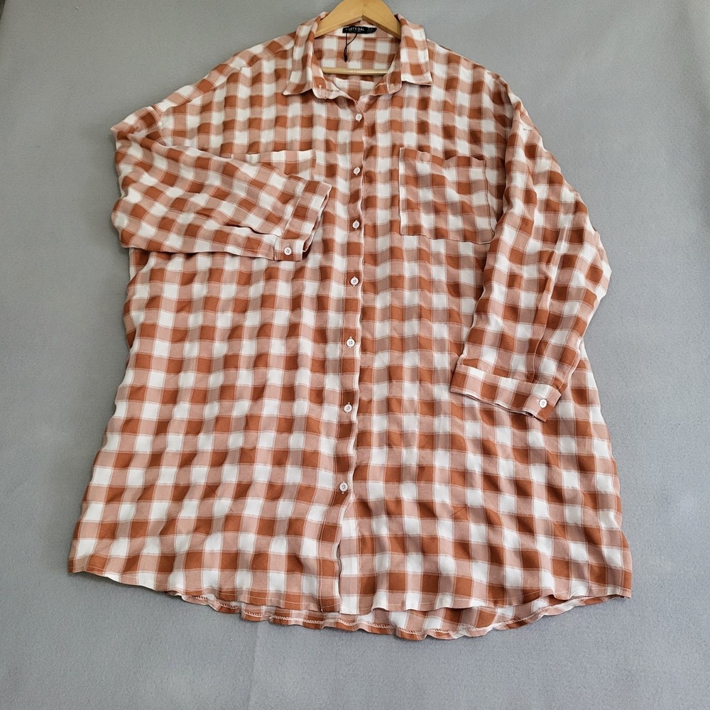 Nasty Gal Checked Long Tunic Top Shirt Dress‎ 3/4 Sleeve Women's Plus Size 18